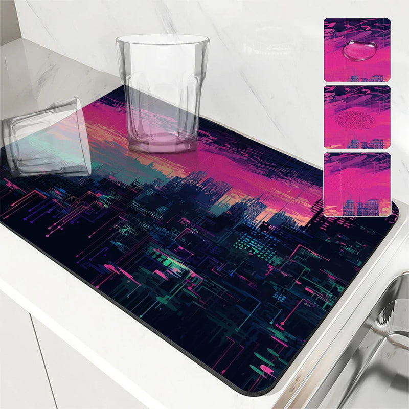 Axyaa Urban Kitchen Absorbent Mat: Antiskid, Quick Dry, Drain Pad for Tableware