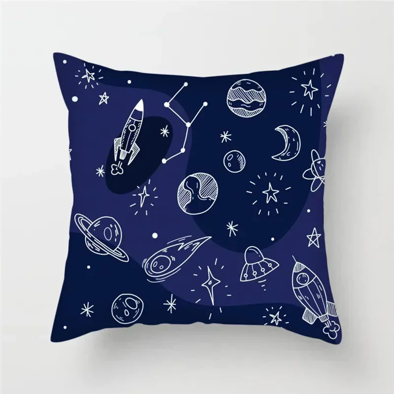 Cartoon Spacecraft Astronaut Rocket Pillowcase for Home Decor - Axyaa