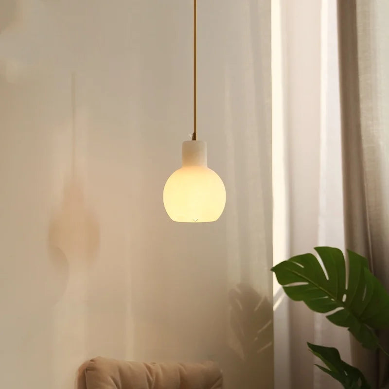 Axyaa White Marble LED Pendant Light: Modern Japanese Style for Bathroom, Restaurant, Hotel Room