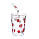 Axyaa 350ml Ins Style Transparent Glass Mugs with Straws - Set of Cute Clear Cups