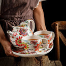 Axyaa Butterfly Love Flower Ceramic Tableware Set with Tea Hospitality Kettle