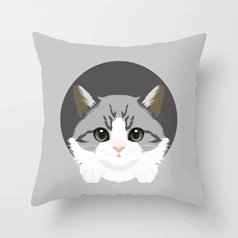 Axyaa Cute Cat Round Head Cushion Cover 45x45cm Polyester Pillowcase Square