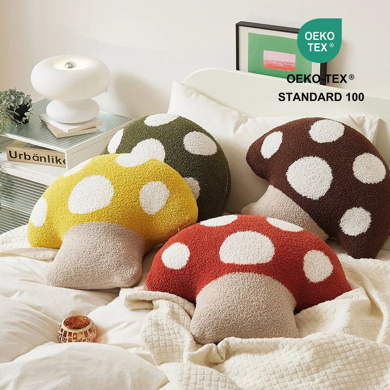 Axyaa Plush Mushroom Pillow 45x50cm. Removable Cover, Decorative Cushion for Bedroom Sofa.