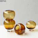 Axyaa Circular Glass Vase with Artificial Flowers: Minimalist Desk Decor and Room Aesthetic