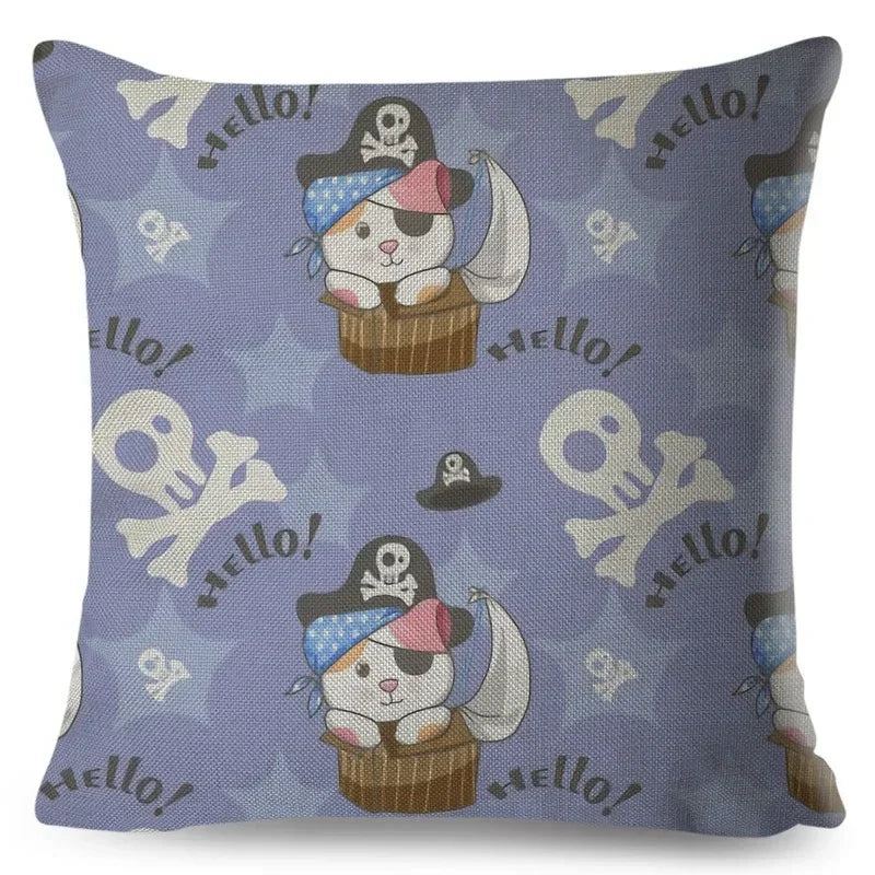 Axyaa Cat Cushion Cover: Decorative Linen Pillow for Home, Sofa, Children's Room