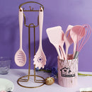 Axyaa Pink Silicone Kitchen Utensils Set - Non-Stick Cooking Tools & Food Tongs