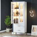 Axyaa LED Bookcase with Doors, Storage Drawers | Contemporary Shelf with Lighting
