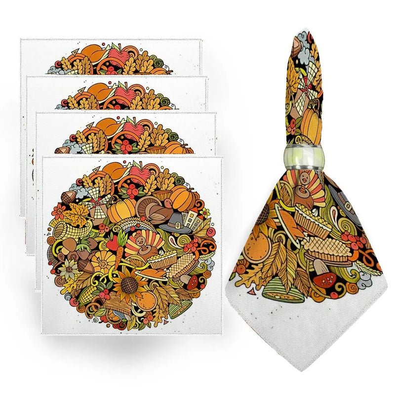 Axyaa Fall Harvest Pumpkin Napkins Square Tablecloth - Set of 4