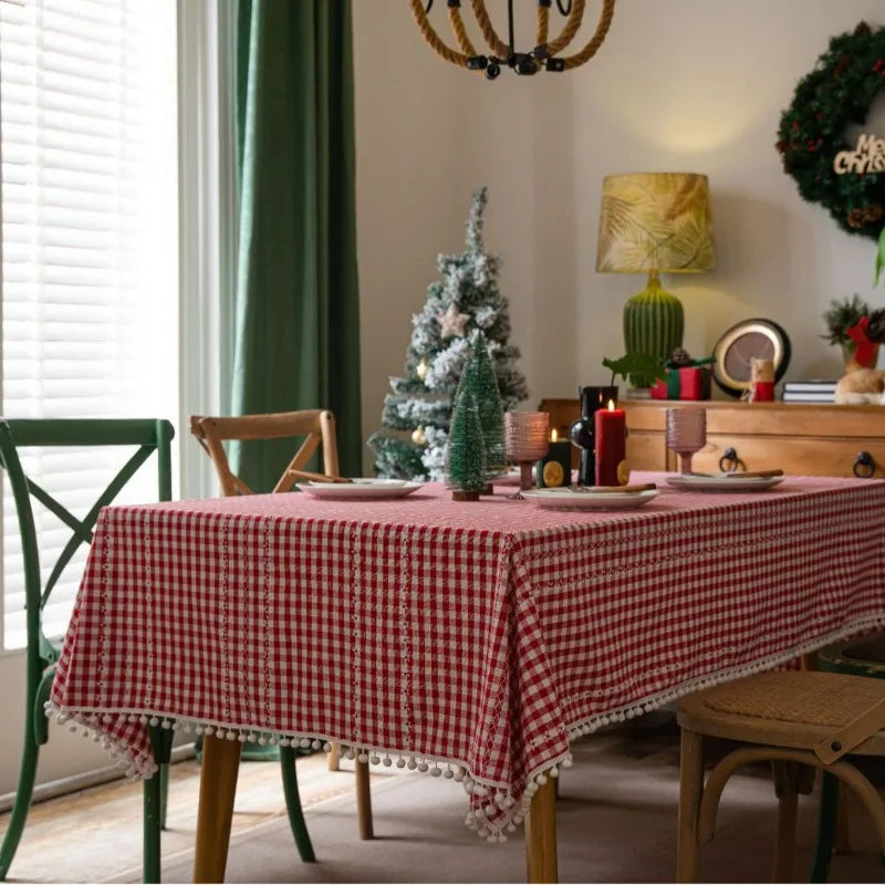 Axya Red Plaid Christmas Tablecloth - American Style Fabric, Rectangular