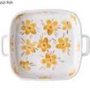 Axyaa Hand Drawn Flower Ceramic Double Ear Plate - Heat Resistant, Creative Tableware