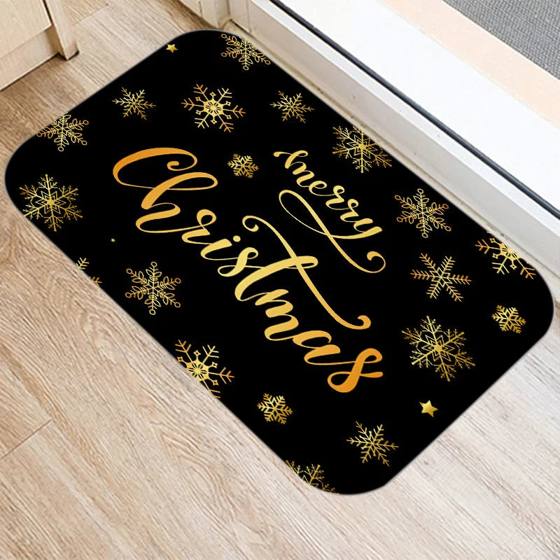 Axyaa Merry & Happy Year Door Mat: Golden Black Letter Print, Non-Slip Floor