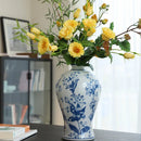 Axyaa Blue & White Porcelain Plum Vases - Elegant Living Room & Dining Table Decor
