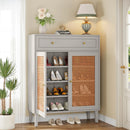 Axyaa Rattan Shoe Cabinet: Modern Mint Green Shoe Storage with Doors and Drawer