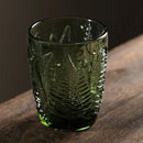 Axyaa Vintage Green Leaf Embossed Whiskey Glass Tumbler 290ml Heavy Glassware