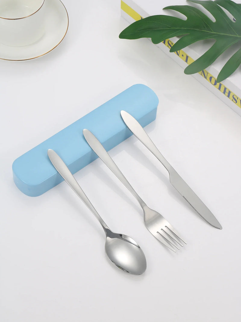 Axyaa 3pc Portable School Dining Set with Case: Knife, Fork, Spoon