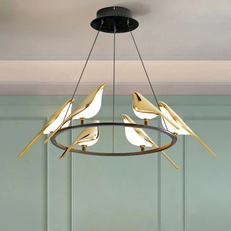 Axyaa Modern Gold Magpie LED Ceiling Chandelier, Dining Room Ring Light Pendant Lamp Decor