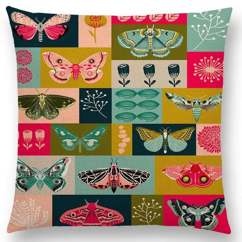 Axyaa Bird-Floral Teacup & Lepidoptera Cushion Cover for Decor & Sofa