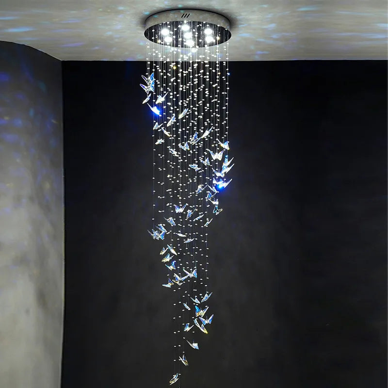 Axyaa Spiral Crystal Chandelier Modern Staircase Lighting for Living Room and Hotel Lobby Decor