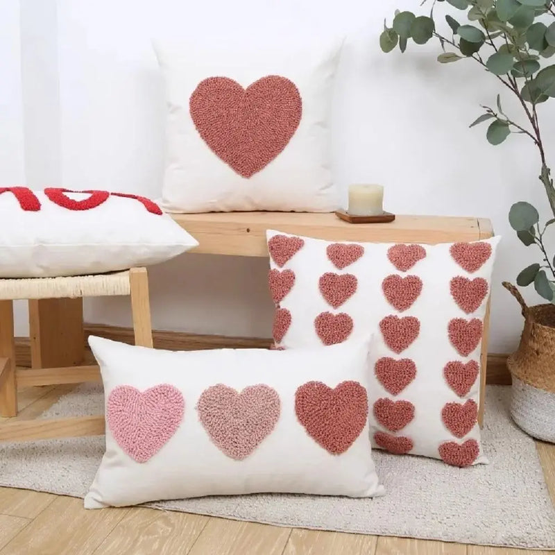 Axyaa Pink Velvet Ins Circle Love Pillowcase Embroidered Valentine's Day Bed Pillow Cover