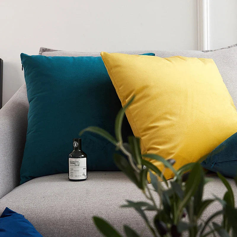 Axyaa Blue Velvet Cushion Cover 45x45cm - Nordic Decor for Living Room Sofa