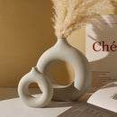Axyaa Circular Hollow Vase: Donuts Ceramic Flower Vase for Home & Office Decor