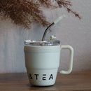 Axyaa Stainless Steel Double Layer Mug with Straw Lid - 480ml