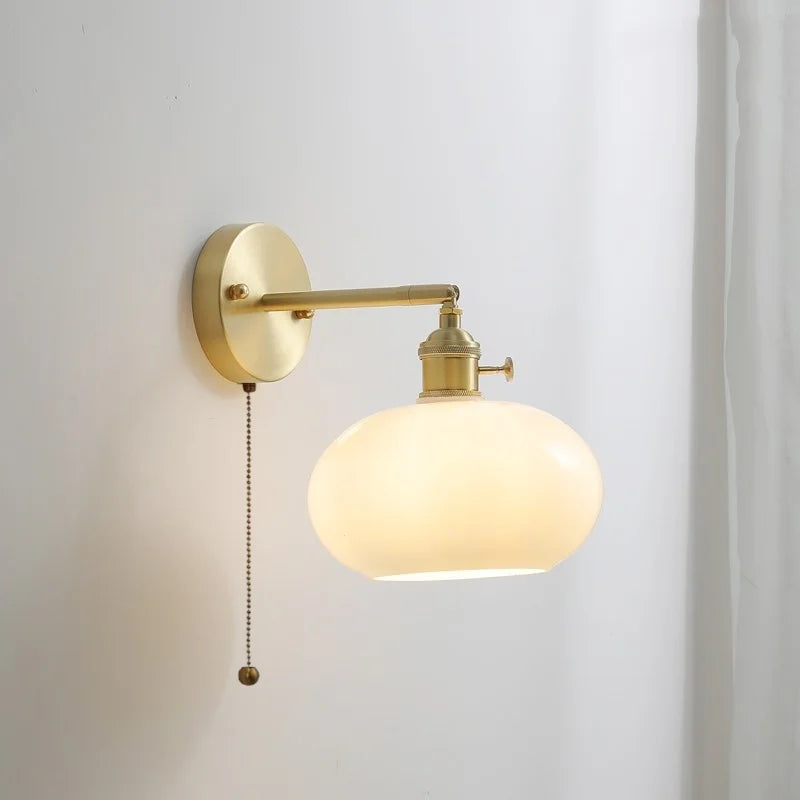 Axyaa Copper Glass LED Wall Lamps Pull Chain Switch Modern Stair Light Fixtures