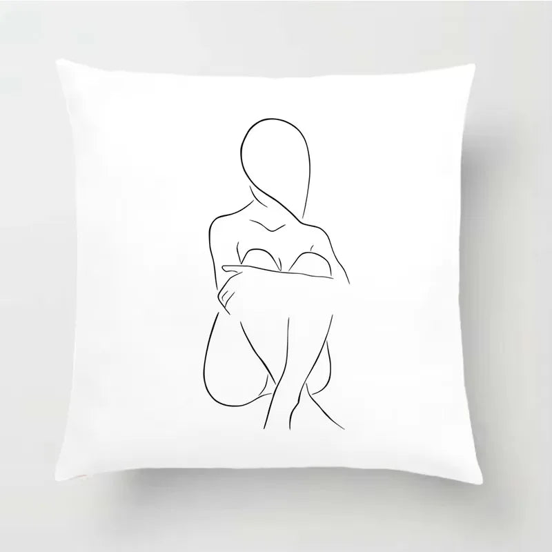 Nordic Line Drawing Cushion Cover for Home Decor by Axyaa