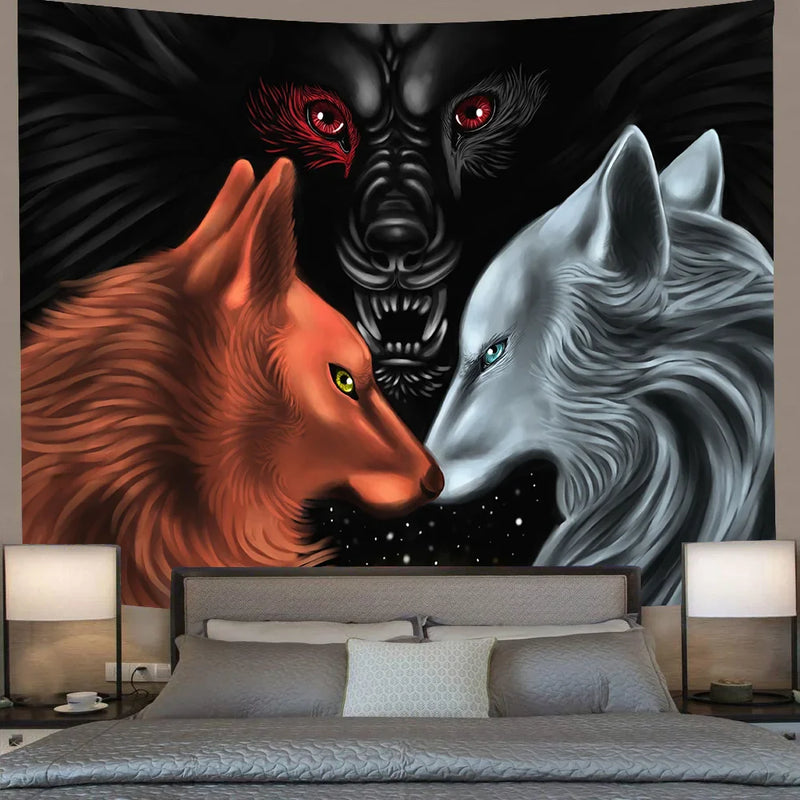 Axyaa Skull Planet Wolf Tapestry for Bedroom Aesthetics and Home Decor