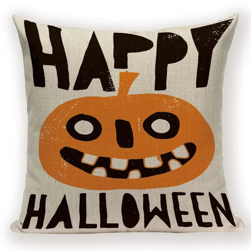 Axyaa Halloween Cushion Cover - Spooky Decorative Pillowcase with Pumpkin, Ghosts & Flying Carpet