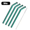 Axyaa Green Glass Drinking Straw Set with Cleaning Brush - 5 Pack