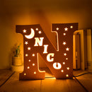 Axyaa Personalized LED Name Wall Decor Night Light with Stars for Family, Couples, Kids - Wooden Lamp