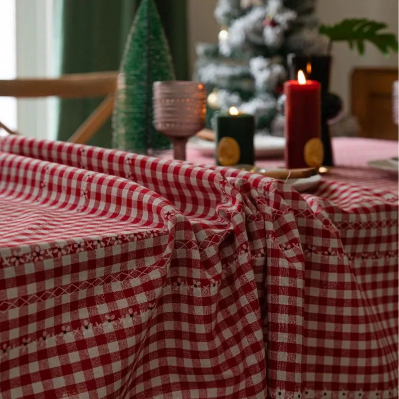 Axya Red Plaid Christmas Tablecloth - American Style Fabric, Rectangular