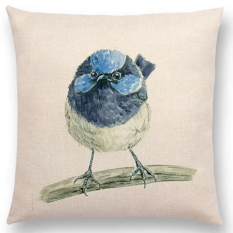 Birds Painting Cushion Cover - Axyaa Collection: Robin, Titmouse, Toucan, Sparrow, Firecrest, Cardinal, Bullfinch