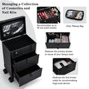 Axyaa 3-in-1 Rolling Makeup Case with 2 Large Drawers for Nail & Travel Makeup