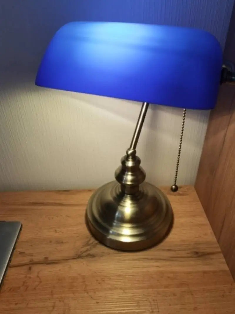 Axyaa Retro Industrial Green Glass Banker Table Lamp