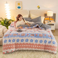Axyaa Bohemian Floral Comforter: Thick Plush Coral Fleece Quilted Blanket for Autumn/Winter