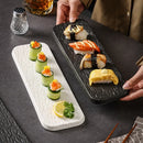 Axyaa Rock Grain Ceramic Sashimi Plate - Black & White Rectangular Sushi Utensil