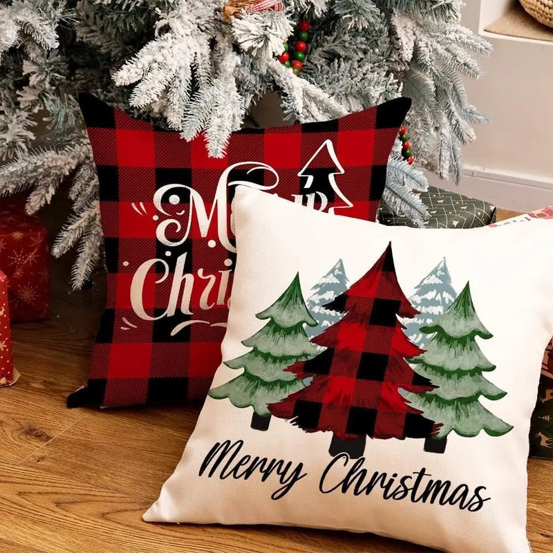 Christmas Tree Truck Buffalo Plaid Believe Pillow Covers by Axyaa