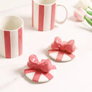 Axyaa Red Stripe Ceramic Coffee Cup with Lid Home Milk Mug