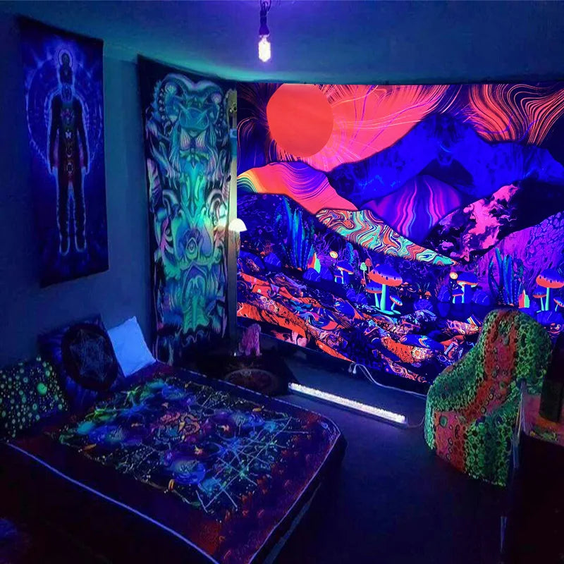 Axyaa Fluorescent Skull Tapestry UV Decorative Cloth Home Wall Art