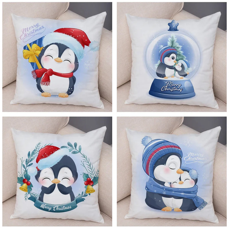 Axyaa Santa Little Penguin Pillowcase 45x45cm Merry Christmas Deer Cushion Cover