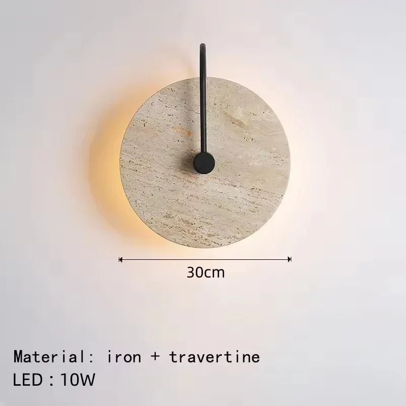 Axyaa Round Stone LED Wall Lights Black Metal Sconce Lamp