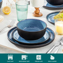 Axyaa 18-Piece Blue Reactive Glaze Stoneware Dinnerware Set - Microwave Safe