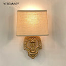 Axyaa Retro Wooden Wall Sconce with Fabric Shade for Bedroom and Living Room