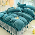 Axyaa Flannel Lace Bed Skirt Set - Thick Warm Quilt Cover Kit