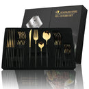 Golden Black Cutlery Set 24Pcs Stainless Steel Knife Fork Spoon Tableware Axyaa