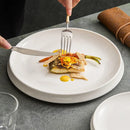 Axyaa Bevel Volcano Steak Plate: Large White Ceramic Dish for Western Cuisine