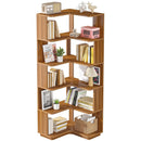 Axyaa 6 Tier Industrial Corner Bookshelf, 64.96" Tall Wood Grain Shelf with Anti-Drop Panel