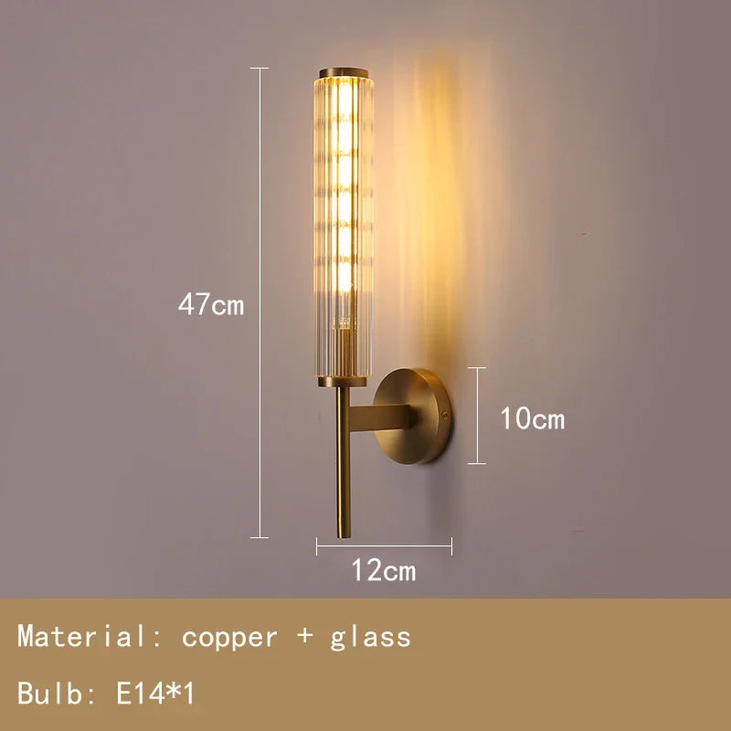 Clear Glass Gold Brass Wall Light Axyaa Sconce - Elegant Indoor Bedroom Foyer Lamp